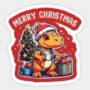 Christmas trex dinosaur wishing merry Christmas Sticker